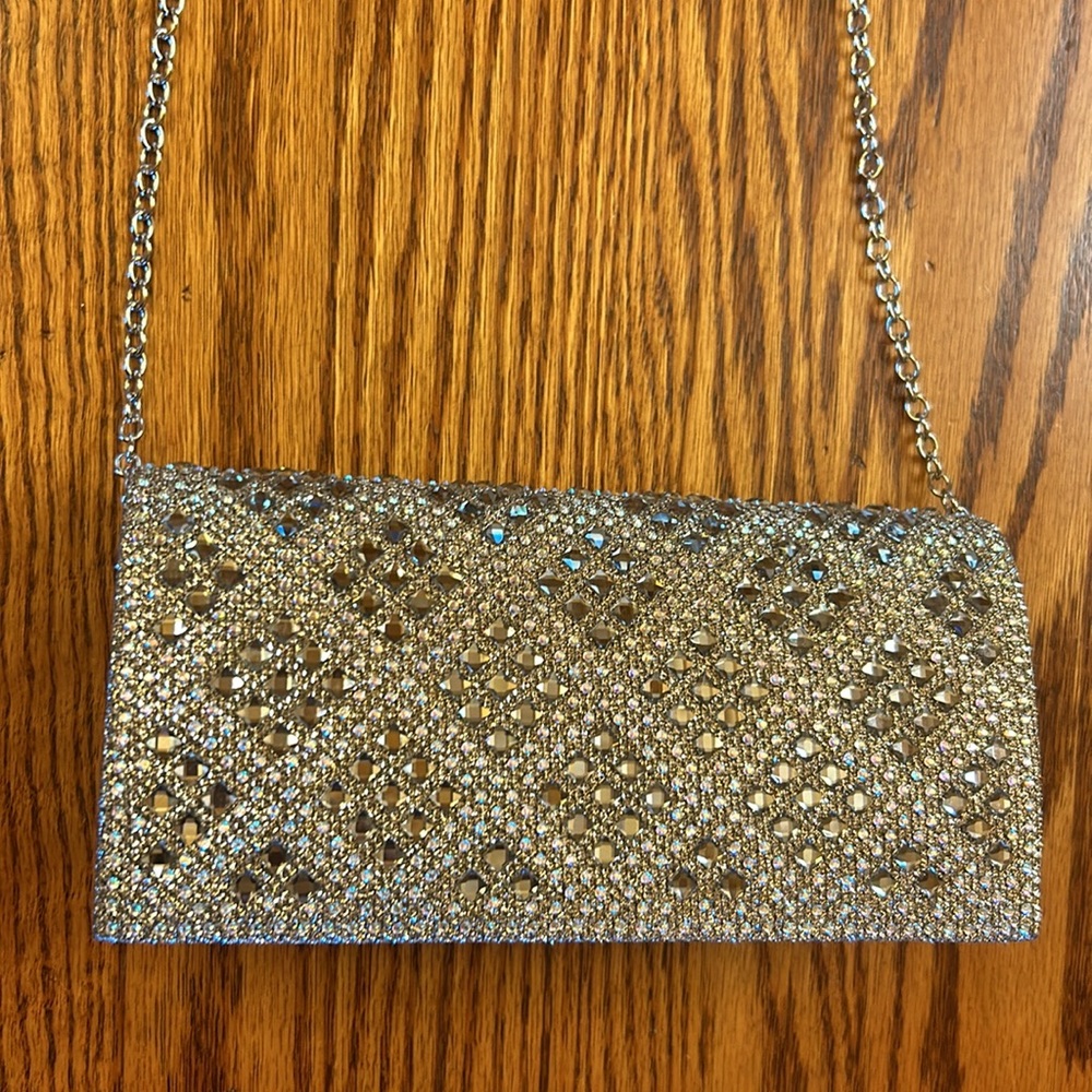 D’Margeaux New York Rhinestone & Crystals Silver & Bronze Formal Clutch Purse